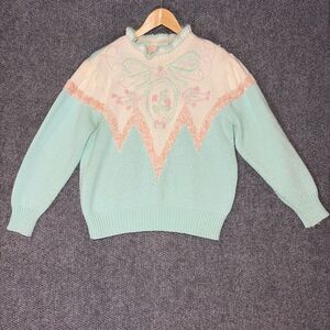 Vintage 80s Jaclyn Smith Pastel Sweater Kawaii Granny Cottage Core Sz Large
